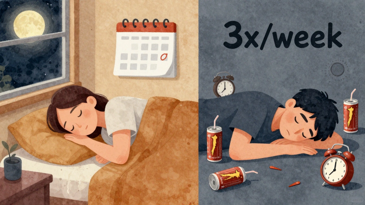 Split illustration of restful sleep versus stress from overtraining.