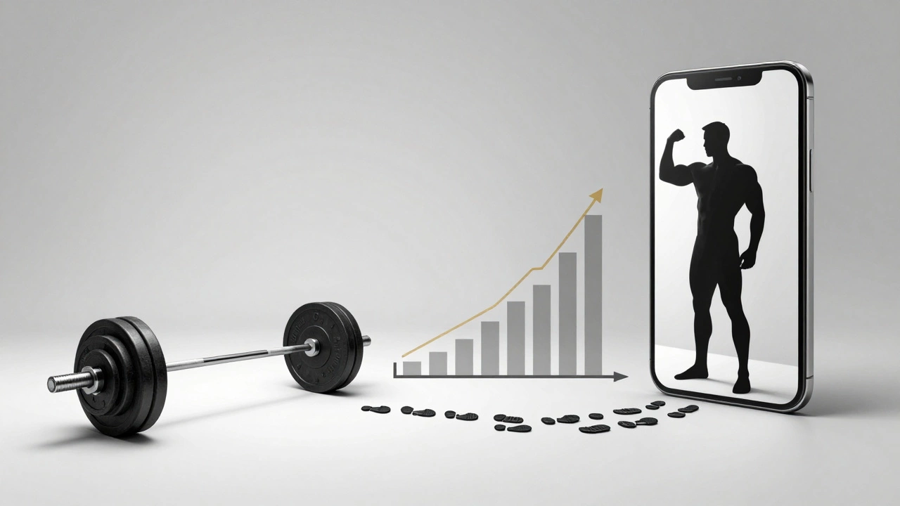 Split image showing weightlifting progress and metabolic improvement