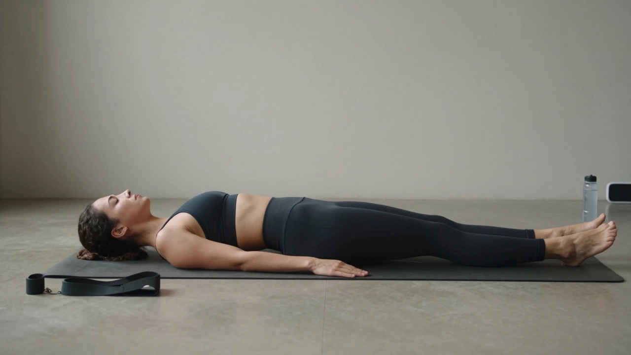 Individual performing a dead bug exercise on a mat, focusing on core engagement with proper form.