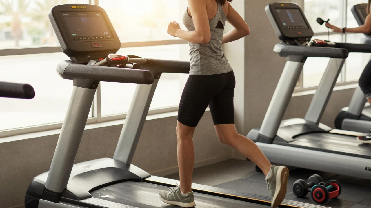 Person jogging lightly on treadmill after strength training