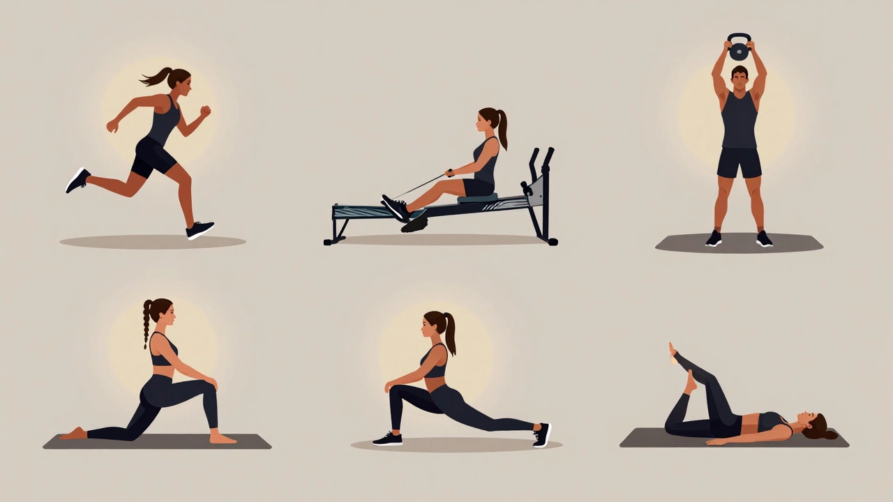 Weekly fitness calendar showing three HIIT sessions balanced with recovery activities like yoga and walking.