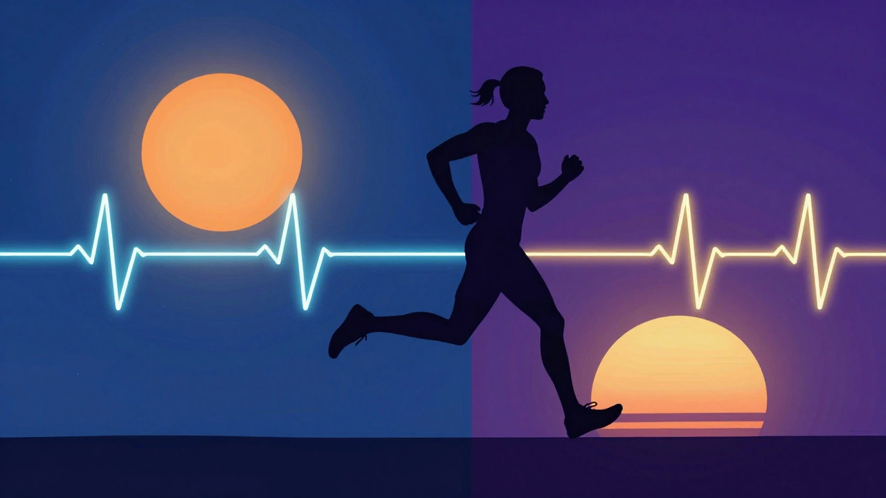 Artistic split view of morning and evening workout cycles