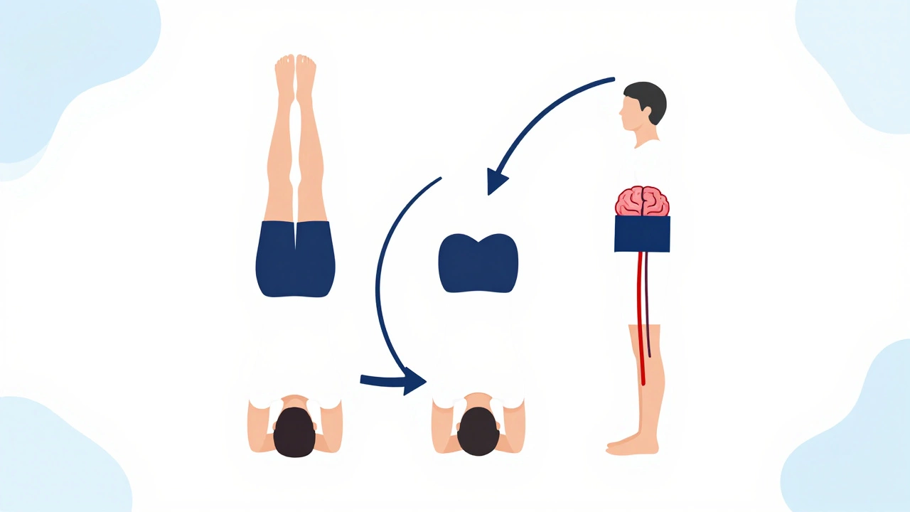 Diagram showing blood flow changes from headstand to standing