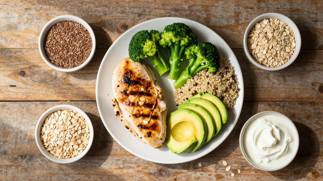 Healthy meal with protein, fiber-rich veggies, and whole grains