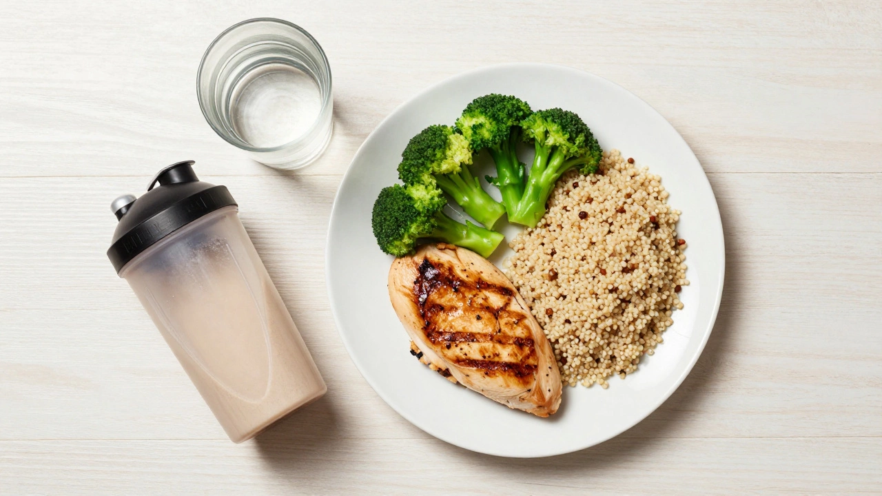 Healthy plate with chicken, veggies, and protein