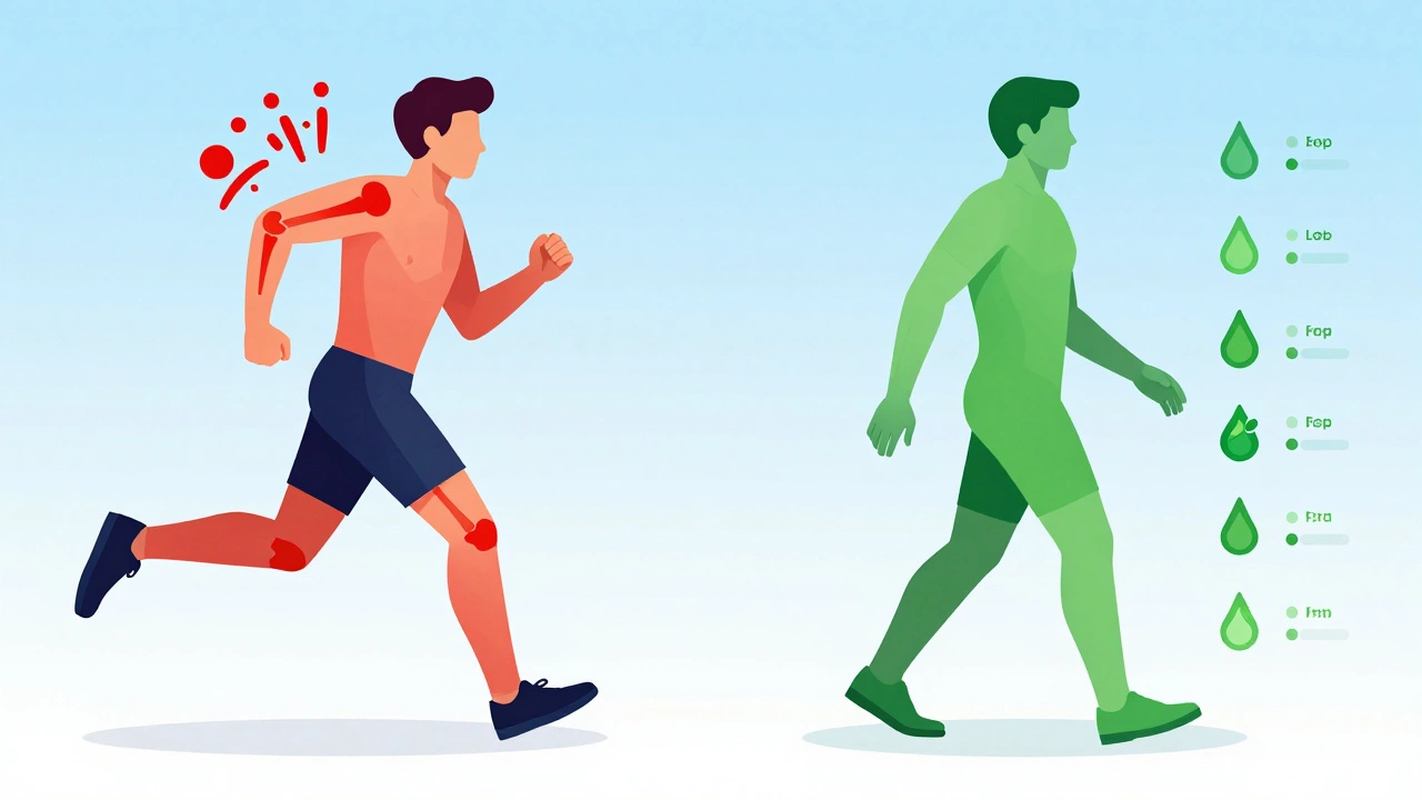 Illustration comparing health benefits of walking vs running
