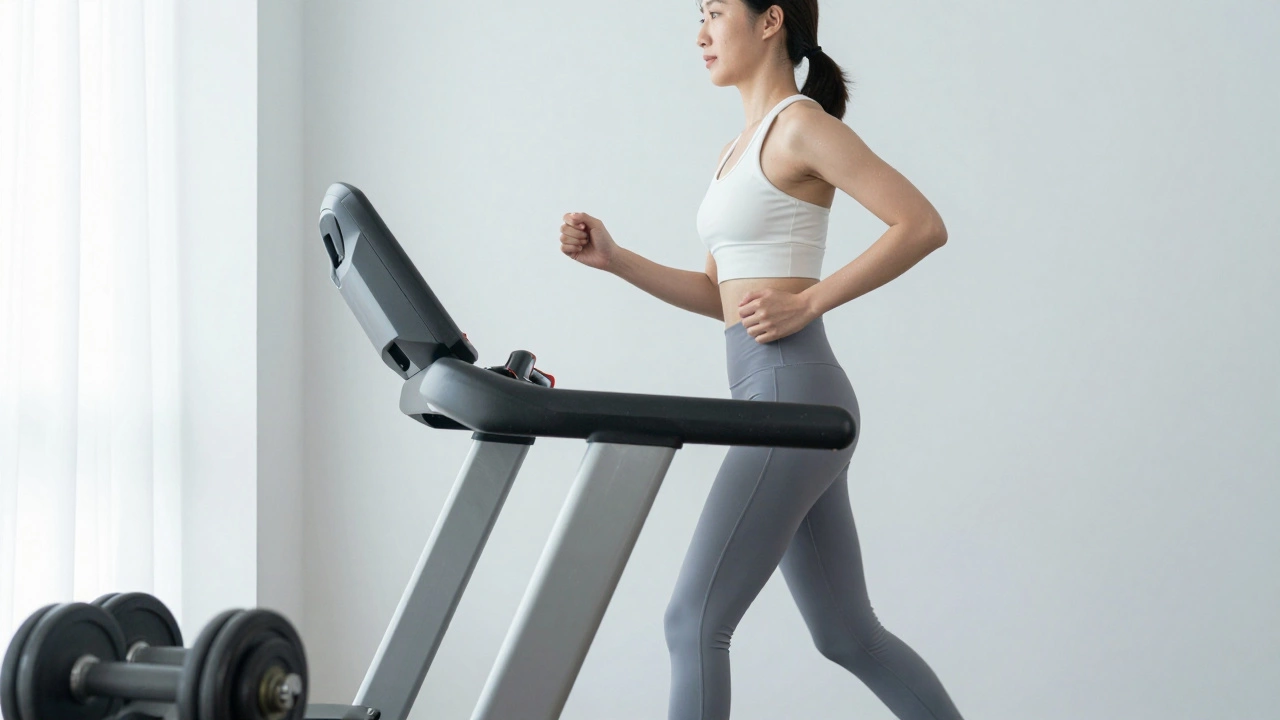 Person walking on incline treadmill for active recovery