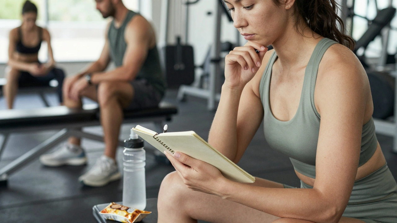Athlete reviewing workout log and planning independent training