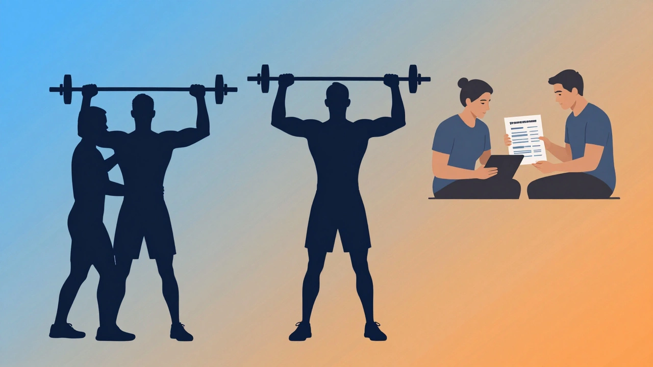 Illustration showing three stages of fitness training independence