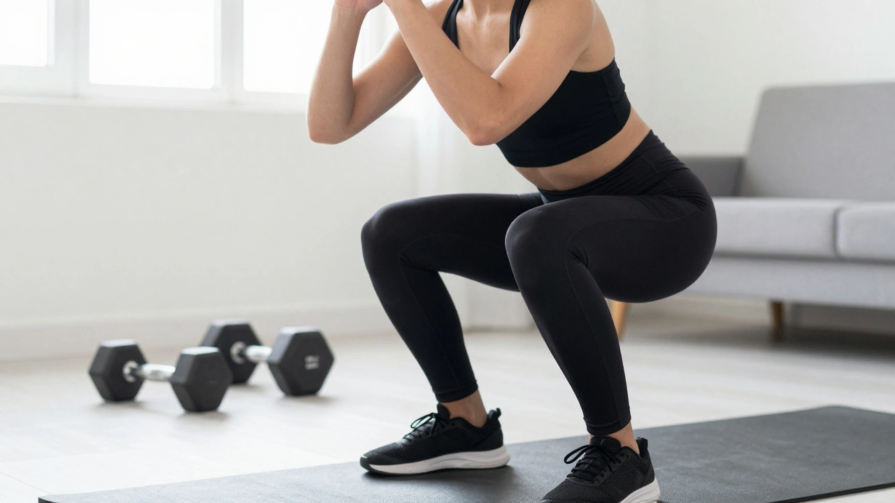 Person doing HIIT workout in a bright home gym