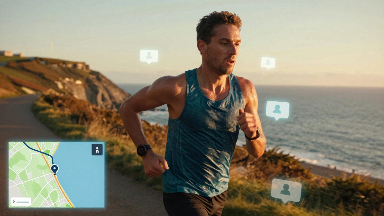 Runner on coastal path with AR fitness data overlay
