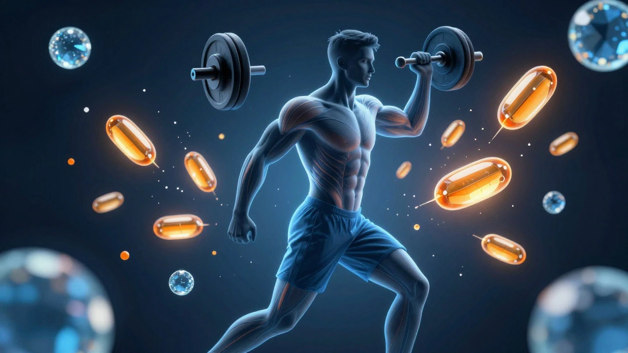 Abstract art showing muscle recovery with amino acids and water