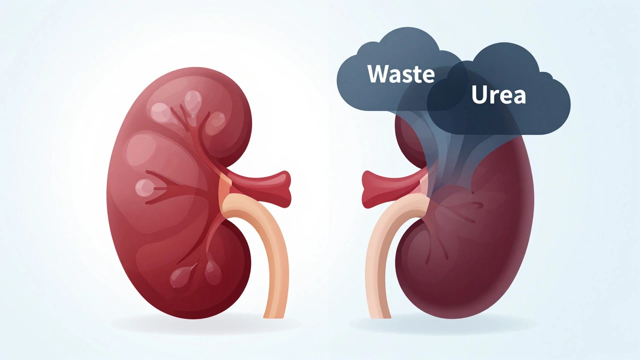 Illustration comparing healthy vs strained kidney function