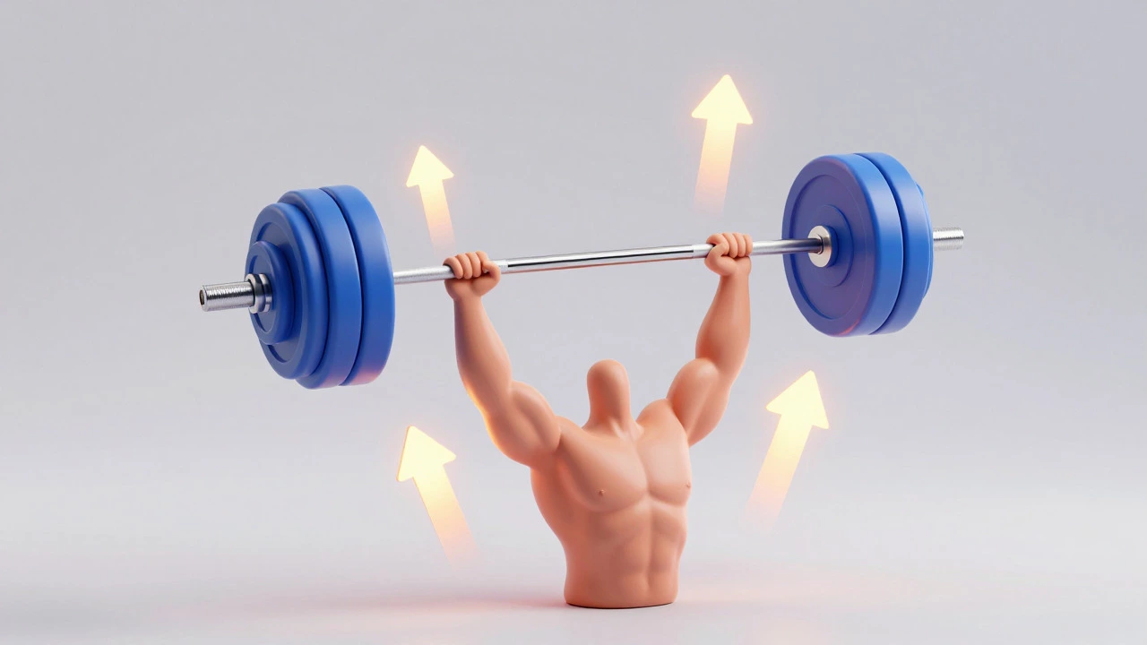 Illustration of arm lifting progressively heavier weights for growth