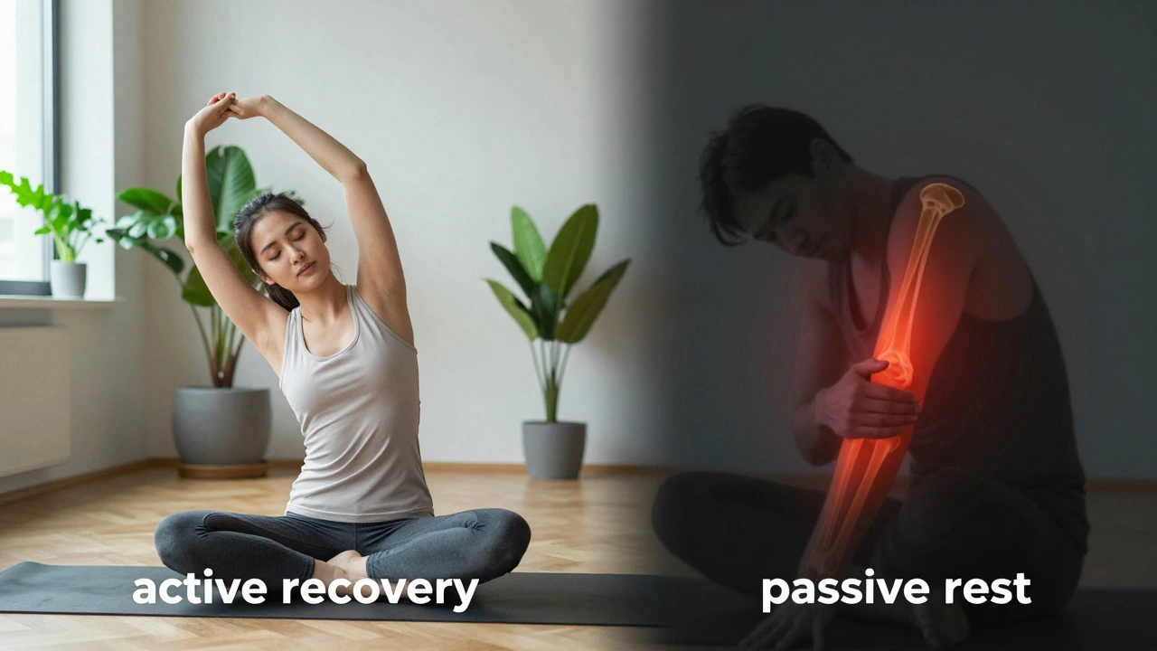 Split image showing yoga recovery versus signs of fatigue