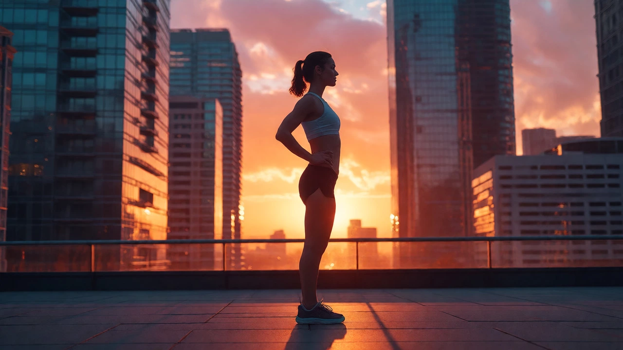 Fit runner standing confidently at sunset, displaying visible results after three months.