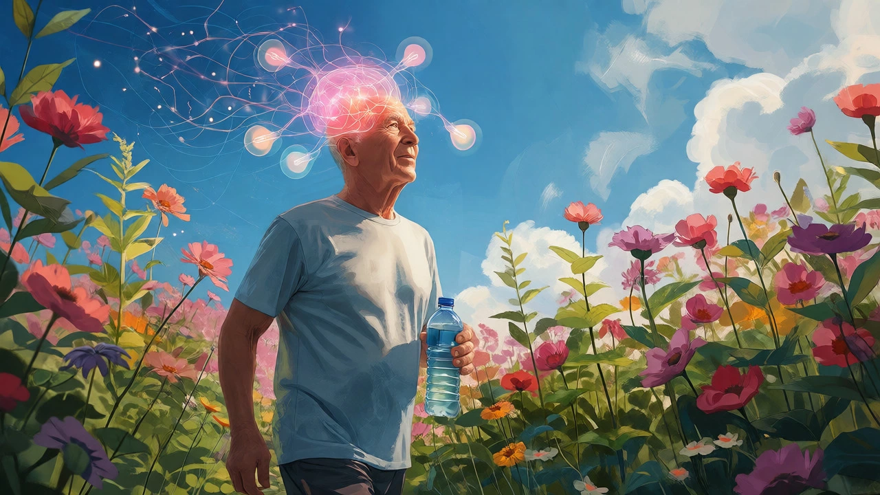 Man walking in garden with cognitive glow