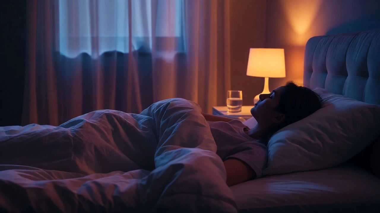 Person sleeping peacefully in a dimly lit bedroom, highlighting rest and recovery.